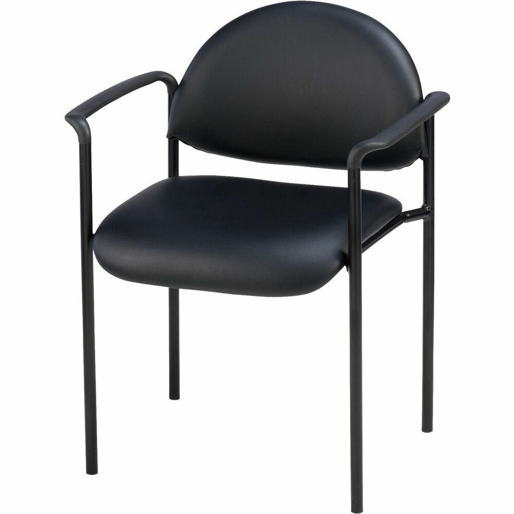 LLR69507 - Reception guest chair features a seat and back with vinyl upholstery, molded plastic arms and painted, tubular steel frame with four stylish legs. Seat offers a waterfall design for comfortable seating. Stack up to four high. Reception chair holds up to 250 lb.