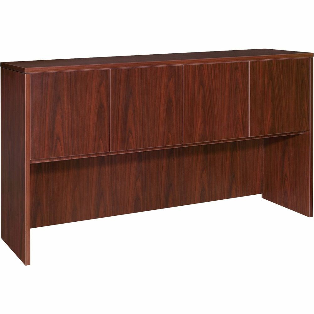 LLR69382 - Hutch with four doors is part of Lorell Essentials Series Laminate Furniture with high-quality laminate construction and metal-to-metal, cam-lock connections. Hutch easily attaches onto 72" wide credenzas and desk shells in this collection to expand your storage opportunities. Design includes one grommet for easy cord management, backing, Mahogany laminate surfaces for durability and 3mm PVC edges.