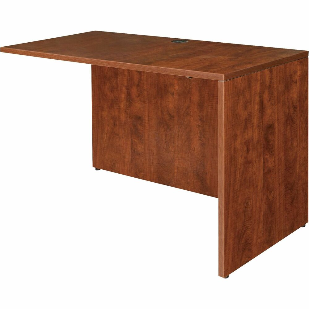 LLR69421 - Rectangular return shell is part of Lorell Essentials Series Laminate Furniture with high-quality laminate construction and metal-to-metal, cam-lock connections. Cherry laminate top is 1" thick for durability. Use the grommet hole in the top for easy cord routing. Design also includes a full modesty panel for privacy, 3mm PVC edges and adjustable feet.
