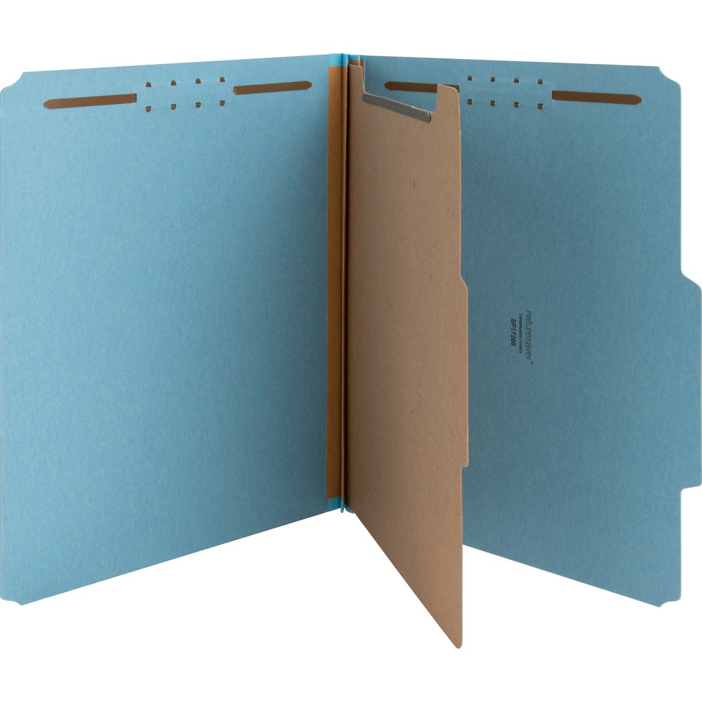 NATSP17200 - Eco-friendly classification folders are durable and made for subdividing large, bulky letter-size files. 2" fasteners are embedded on the front and back panels as well as the divider, expand for a 2" capacity and keep papers secure and in order. Covers are made of 25 point stock and have 2/5-cut right of center tabs. The dividers are made of 20 point stock and have 1/3-cut tabs. Top tab folders are made with recycled material.