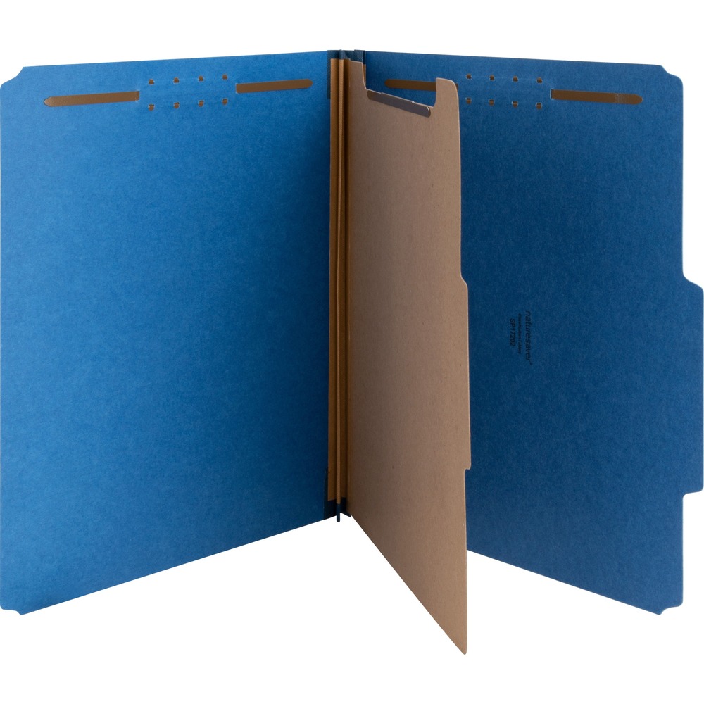 NATSP17202 - Eco-friendly classification folders are durable and made for subdividing large, bulky letter-size files. 2" fasteners are embedded on the front and back panels as well as the divider, expand for a 2" capacity and keep papers secure and in order. Covers are made of 25 point stock and have 2/5-cut right of center tabs. The dividers are made of 20 point stock and have 1/3-cut tabs. Top tab folders are made with recycled material.