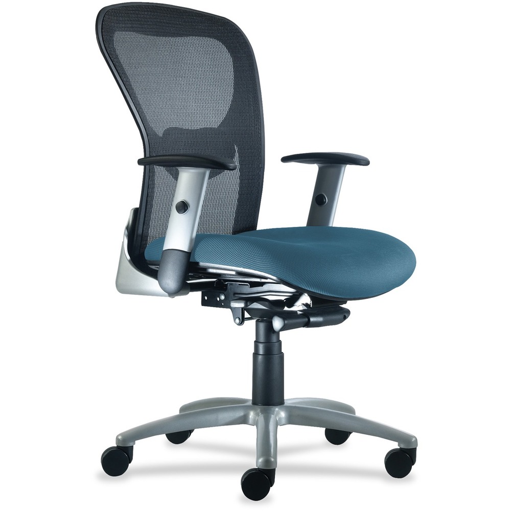 NTF1560Y2A8S115 - Ergonomic, sleek design of the Strata Mid Back Task Chair makes it a great choice for managerial and executive applications. Adjustable lumbar support provides comfortable, all-day seating. Silver arms adjust in both depth and height. Sculpted back with breathable mesh, molded foam seat in fabric and heavy-duty, synchro-tilt control make Strata the perfect chair for superior, long-term comfort. Synchro-tilt control features a smooth and comfortable, 2:1 back-to-seat ratio. Four-position, multi-locking back offers built-in safety return. Other functions include 360-degree swivel, slide knob-tension adjustment and pneumatic seat-height adjustment from 17" to 21-1/2". Sleek lines with rounded corners give a contemporary look to a classic silhouette, making Strata inherently versatile and effortless. Weight capacity is 300 lb.