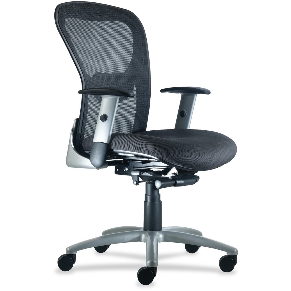 NTF1560Y2A8S116 - Ergonomic, sleek design of the Strata Mid Back Task Chair makes it a great choice for managerial and executive applications. Adjustable lumbar support provides comfortable, all-day seating. Silver arms adjust in both depth and height. Sculpted back with breathable mesh, molded foam seat in fabric and heavy-duty, synchro-tilt control make Strata the perfect chair for superior, long-term comfort. Synchro-tilt control features a smooth and comfortable, 2:1 back-to-seat ratio. Four-position, multi-locking back offers built-in safety return. Other functions include 360-degree swivel, slide knob-tension adjustment and pneumatic seat-height adjustment from 17" to 21-1/2". Sleek lines with rounded corners give a contemporary look to a classic silhouette, making Strata inherently versatile and effortless. Weight capacity is 300 lb.