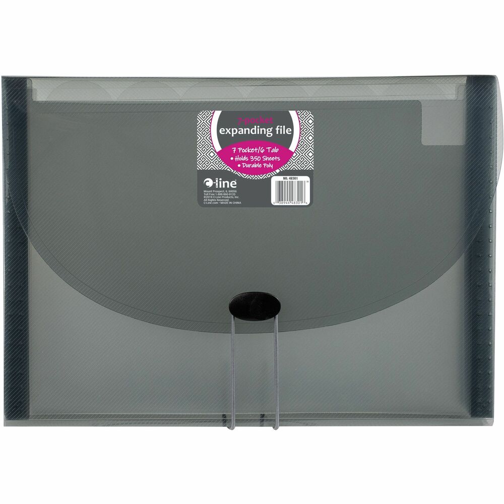 CLI48301 - Expanding file is made of durable, acid-free, archival-quality polypropylene. Use seven pockets for letter-size document storage. File includes six write-on tabs and a button-elastic closure.