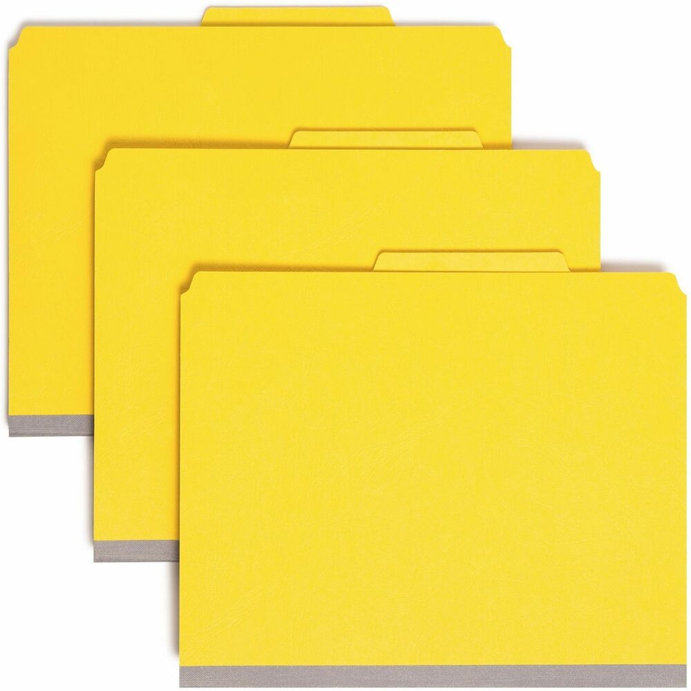 SMD14203 - Minimize time spent searching for documents and increase efficiency for your filing system with Premium Pressboard Classification File Folders featuring SafeSHIELD fasteners. Extra-durable, letter-size folders feature a special, heavyweight material coated to resist moisture and stains. SafeSHIELD-coated fasteners help avoid hand injuries, ripped papers and excessive fastener clinking. Each top-tab classification folder includes two sturdy dividers and SafeSHIELD fasteners on all six filing surfaces. 2/5-cut tab in right-of-center position is compatible with Smead Viewables Multipurpose Labels (not included). 2" expanding spine made of tear-resistant material offers greater storage capacity for bulky projects. SFI-certified folders contain 100 percent recycled content. They are ideal for offices looking to become more sustainable. More from the Manufacturer
