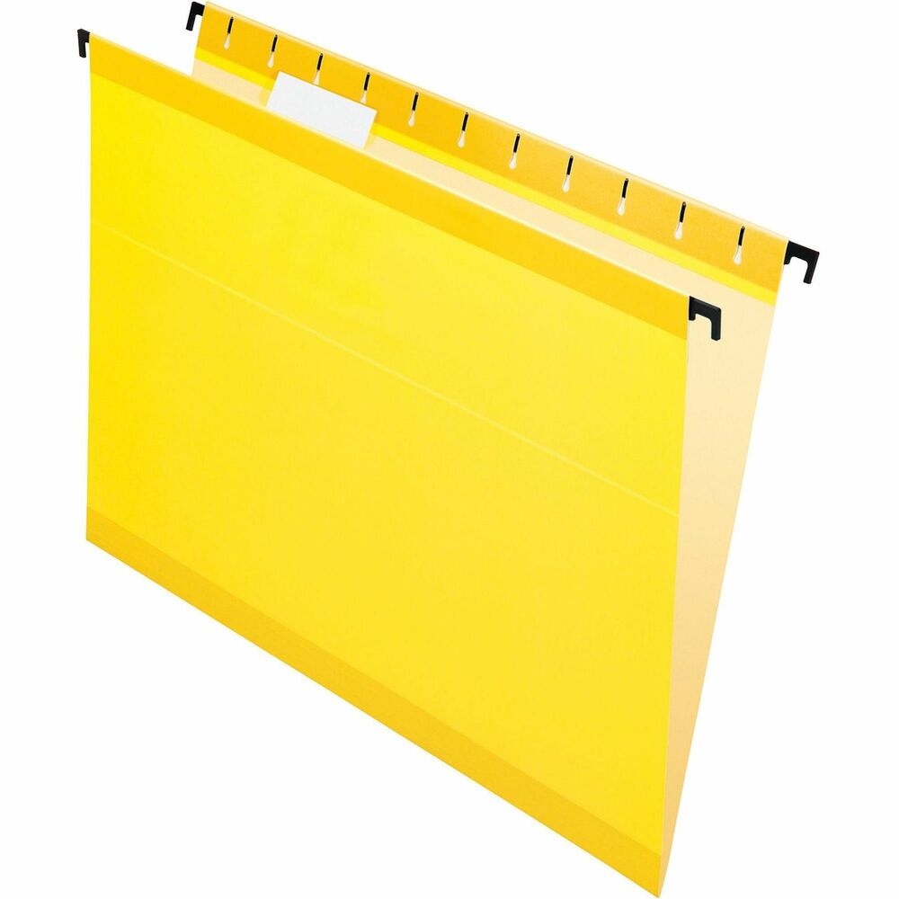 PFX615215YEL - Hanging file folders feature SureHook technology with longer plastic hooks and revolutionary, built-in tension springs so the rods bend less. Folders stay on rails and slide with ease. Reinforced polylaminated tops and bottoms offer ultimate durability. Rods and hooks are strong and sturdy. Lighter interior prevents misfiles. Folders work with existing filing systems and hold letter-size documents. Acid-free, hanging file folders include clear 1/5-cut tabs and printer-ready inserts.