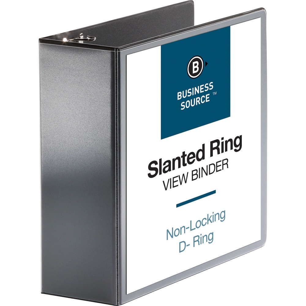 BSN28450 - Basic D-Ring View Binder offers a clear, nonglare overlay on the front cover, back cover and spine for easy customization and identification. Slant-D rings hold 25 percent more paper than traditional binders. Back-mounted metal rings allow pages to lie flat. Two triggers on the ring mechanism provide easy access to your documents. 4" capacity holds up to 835 sheets. Clear pockets on the inside covers offer extra document storage with a 30-sheet capacity for each pocket. Design also features a sturdy chipboard core and exposed rivets. Three-ring binder is made of polypropylene.