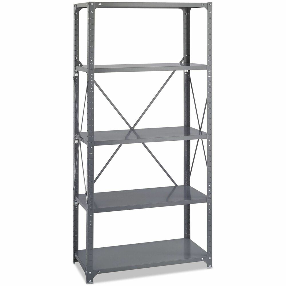 SAF6266 - The Commercial 5 Shelf Kit is a shelving system that features a box beam design with double-sided compression clips. The 36 x 18 in. commercial strength steel shelves offer five steel shelves that adjust in 1 inch increments. Built with corner brackets and hat channel elements. Rated up to 750 lbs. per shelf. Grey   