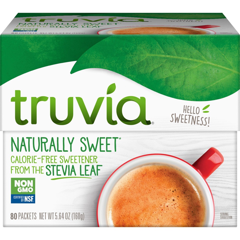 TRU8844 - One packet of Truvia provides the same sweetness as two teaspoons of sugar, but has no calories. Truvia provides an alternative for people with diabetes. Kosher-certified Truvia is made from the stevia plant. The sweet taste comes from a natural ingredient from the leaves called rebiana.