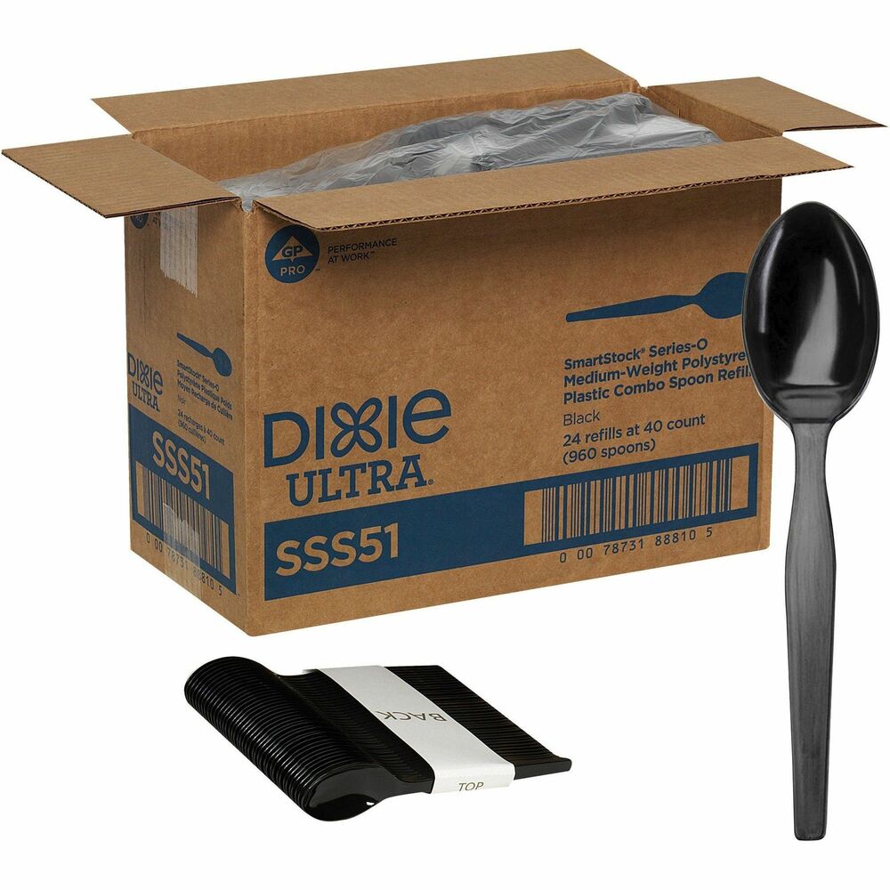 DXESSS51 - Spoon refill cartridge is designed for use in Dixie SmartStock Mini Cutlery Dispenser. Pre-counted, pre-assembled refill makes it fast and easy to restock an empty dispenser. Simply pick up a new cutlery refill, slide it into the dispenser, rip and pull away the binding tape, and close the door. Spoons are made of medium-weight polystyrene. The SmartStock dispenser, owned by Dixie Consumer Products LLC (Dixie), is not available for sale, but must be subleased to end-user customers via authorized distributors of this product. Any fee charged to an end-user customer is a one-time sublease fee. Only Dixie SmartStock cutlery can be used in the SmartStock dispensers. End users will receive a sublease registration form to be completed electronically. The sublease form will also register the SmartStock dispenser for the Dixie lifetime satisfaction program. For dispensers, please contact your sales representative. More from the Manufacturer