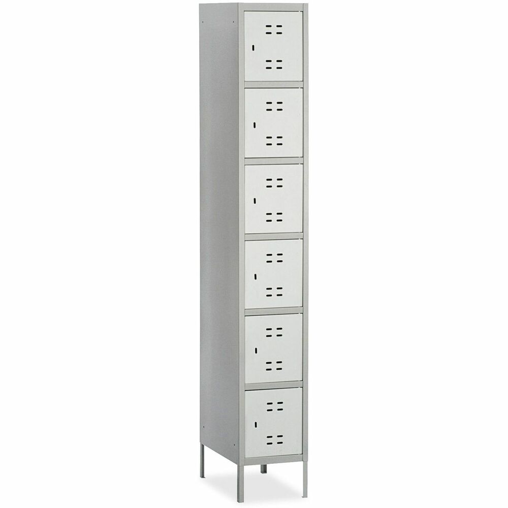SAF5524GR - Six-tier, two-tone lockers feature legs, ventilation slits, and a strong, one-piece design with heavy-gauge, all-steel construction. Use as a stand-alone or link with other lockers. Set of lockers includes a compartment on each tier. Recessed handle with padlock provision has no protruding parts.