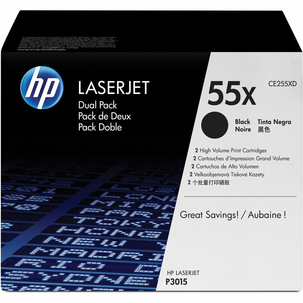 HEWCE255XD - High-capacity toner cartridge delivers trouble-free printing, page after page, for peak office efficiency, day after day, in your Hewlett-Packard LaserJet P3015 Series, Enterprise 500 MFP M525f, Enterprise 500 MFP M525dn, Enterprise Flow M525c and LaserJet Pro MFP M521dn. Uniquely formulated HP toner, the proven all-in-one cartridge design and built-in intelligence make Original HP toner cartridges the time-saving, cost-effective choice. Each cartridge yields approximately 12,500 pages. More from the Manufacturer