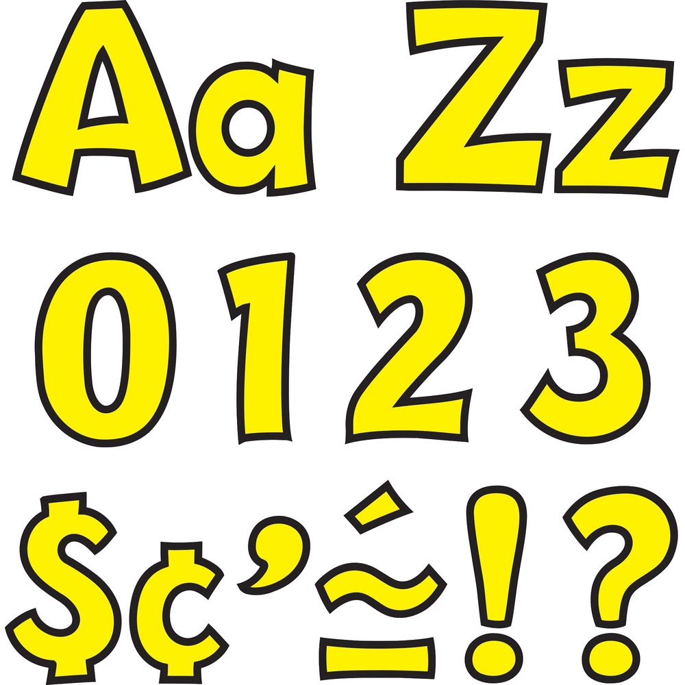 TEPT79743 - Punch out and pin up these durable, pre-cut letters for attention-getting messages. Each set of 4" letters contains 59 uppercase letters, 20 numerals from 0 to 9, 36 punctuation marks and 18 Spanish marks. Ready Letters offer a fade-resistant finish for long-lasting use. Letters are ideal for teaching students in prekindergarten to 12th-grade (ages 3 to 18).