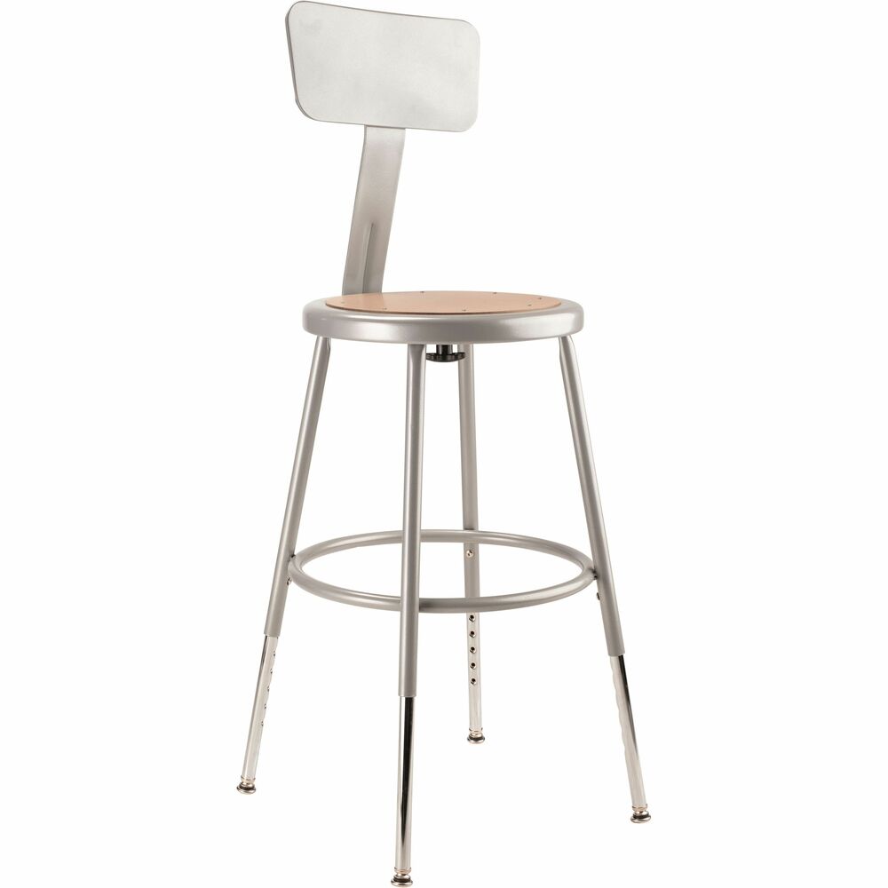 NPS6218HB - 6200 Series heavy-duty stools offer stable seating for hands-on educational settings like art rooms, science labs, home economics or shop classrooms. Reliable, durable construction features 18-gauge, steel-tubing frames welded to a 14" diameter seat pan. Round Masonite seats will not warp, chip or crack and provide years of dependable use. Footrest rings securely bond to each leg with four spotwell contact points. Height-adjustable legs extended from 18.5" to 26.5". Adjustable backrest can be moved 2" up/down and forward/back.   