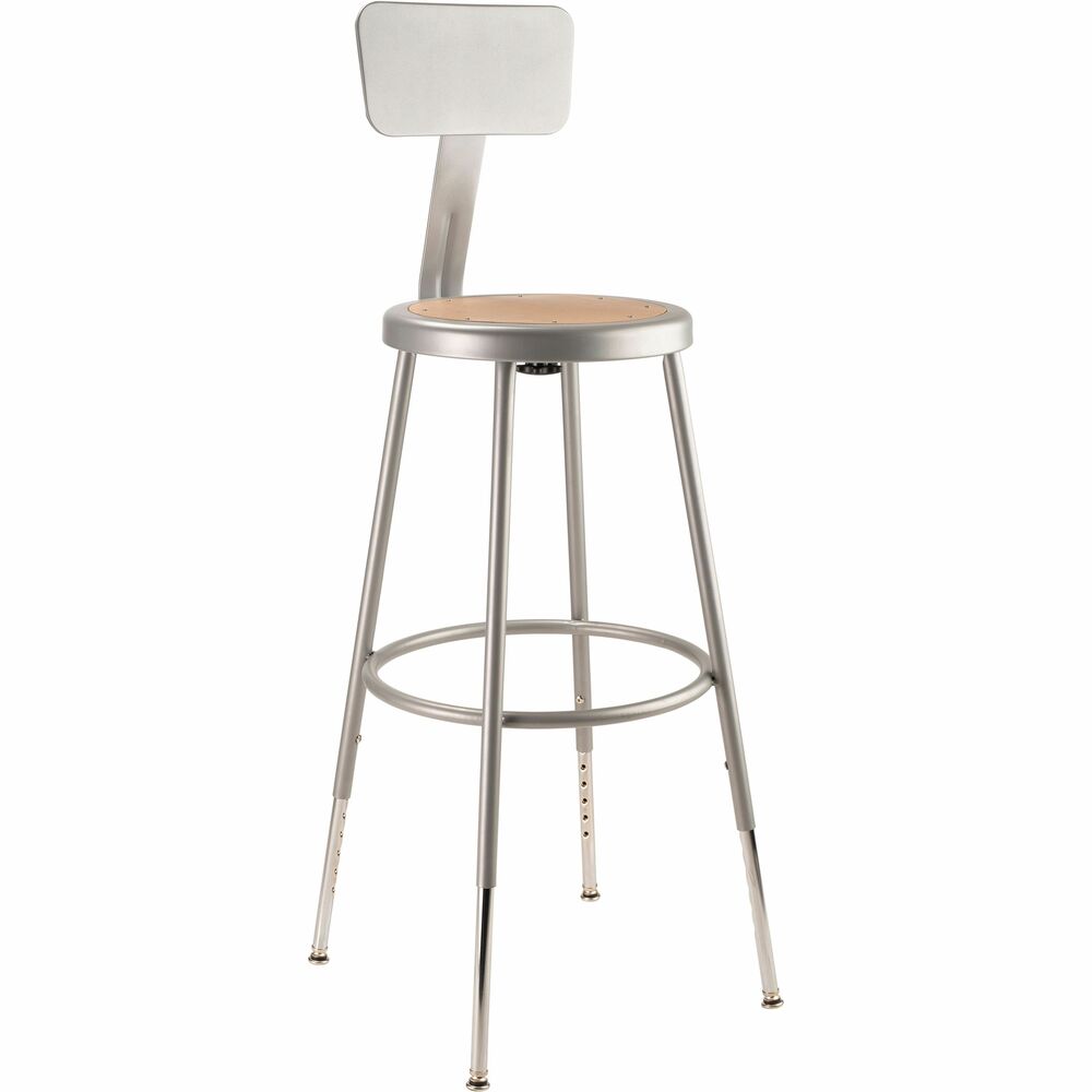 NPS6224HB - 6200 Series heavy-duty stools offer stable seating for hands-on educational settings like art rooms, science labs, home economics or shop classrooms. Reliable, durable construction features 18-gauge, steel-tubing frames welded to a 14" diameter seat pan. Round Masonite seats will not warp, chip or crack and provide years of dependable use. Footrest rings securely bond to each leg with four spotwell contact points. Height-adjustable legs extend from 24.5" to 32.5". Adjustable backrest can be moved 2" up/down and forward/back.   