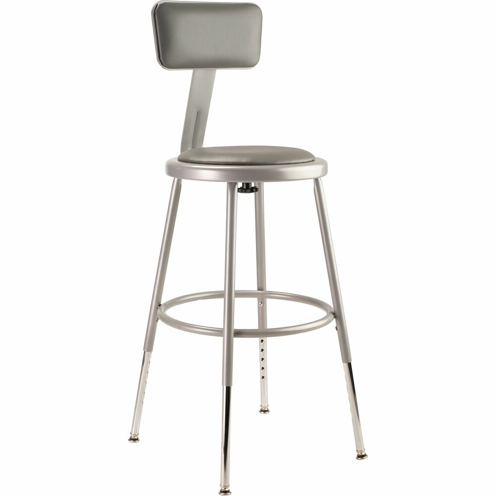NPS6418HB - The fortified construction and soft comfort of the 6400-10 Series Heavy-Duty Padded Stools with backrests are ideal for hands-on educational settings like art rooms, science labs, home economics or shop classrooms. These reliable stools feature a sturdy frame of 18-gauge steel tubing securely welded to a 14"-diameter seat pan. Riveted through the steel pan is 0.5"-thick grey vinyl cushioning that will provide years of dependable use. The footrest ring is securely bonded to each leg with four spotwell contact points. Height-adjustable legs extend from 18.5"-26.5" in 1" increments, and adjustable padded backrests can be moved 2" up/down and forward/back.   