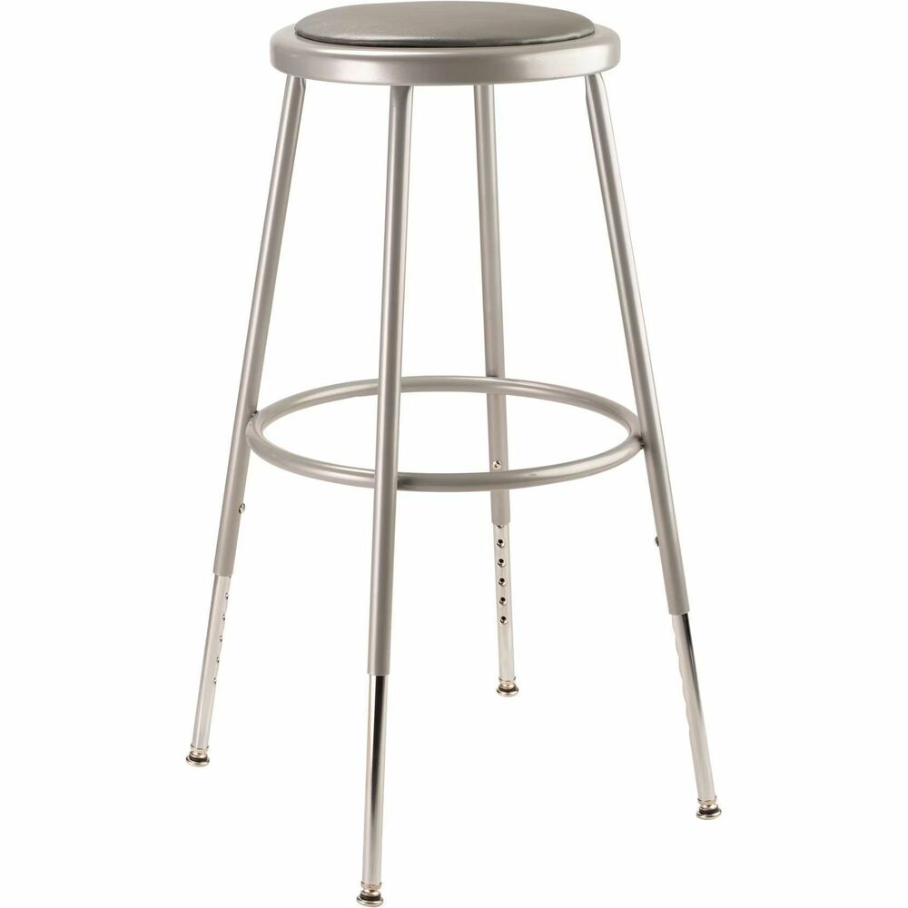 NPS6424H - The fortified construction and soft comfort of the 6400-10 Series Heavy-Duty Padded Stools are ideal for hands-on educational settings like art rooms, science labs, home economics or shop classrooms. Height-adjustable legs extend from 24.5"-32.5" in 1" increments. This reliable stool features a sturdy frame of 18-gauge steel tubing securely welded to a 14"-diameter seat pan. Riveted through the steel pan is 0.5"-thick grey vinyl cushioning that provided years of dependable use. The footrest ring is securely bonded to each leg with four spotwell contact points.   