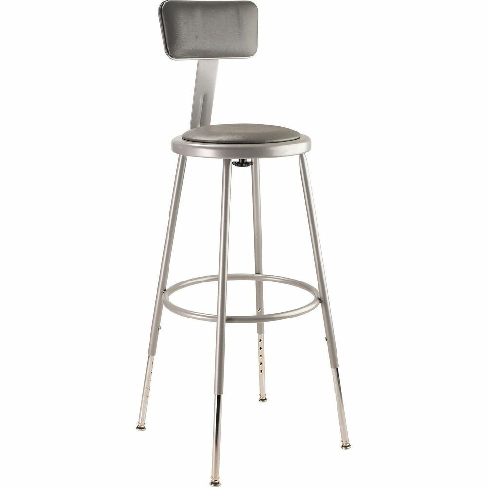 NPS6424HB - 6400 Series heavy-duty padded stools offer stable, comfortable seating ideal for hands-on educational settings like art rooms, science labs, home economics or shop classrooms. Reliable, durable construction features 18-gauge, steel-tubing frames welded to a 14" diameter seat pan. Gray vinyl cushioning provides years of dependable use. Footrest ring securely bonds to each leg with four spotwell contact points. Height-adjustable legs extend from 24.5" to 32.5" and adjustable padded backrest moves 2" up/down and forward/back.