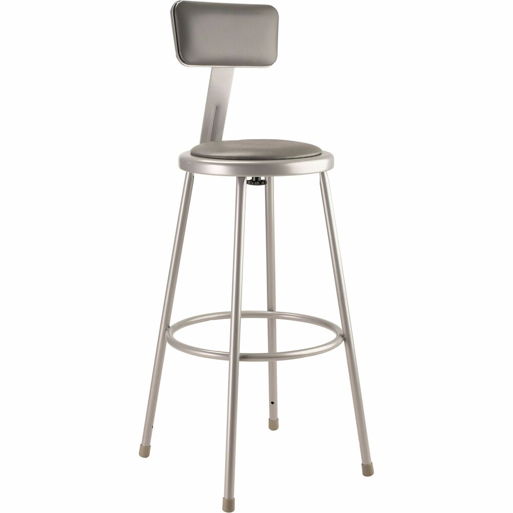 NPS6430B - The fortified construction and soft comfort of the 6400 Series Heavy-Duty Padded Stools with backrests are ideal for hands-on educational settings like art rooms, science labs, home economics or shop classrooms. This reliable stool features a sturdy frame of 18-gauge steel tubing securely welded to a 14"-diameter seat pan. Riveted through the steel pan is 0.5"-thick grey vinyl cushioning that provides years of dependable use. The footrest ring is securely bonded to each leg with four spotwell contact points. The padded adjustable backrests can be moved 2" up/down and forward/back.   