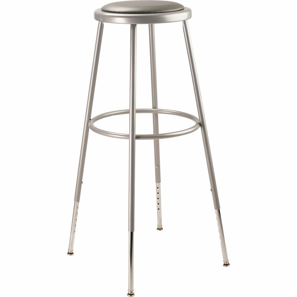 NPS6430H - The fortified construction and soft comfort of the 6400 Series Heavy-Duty Padded Stools are ideal for hands-on educational settings like art rooms, science labs, home economics or shop classrooms. Height-adjustable legs extend from 30.5"-38.5" in 1" increments. This reliable stool features a sturdy frame of 18-gauge steel tubing securely welded to a 14"-diameter seat pan. Riveted through the steel pan is 0.5"-thick grey vinyl cushioning that will provide years of dependable use. The footrest ring is securely bonded to each leg with four spotwell contact points.   