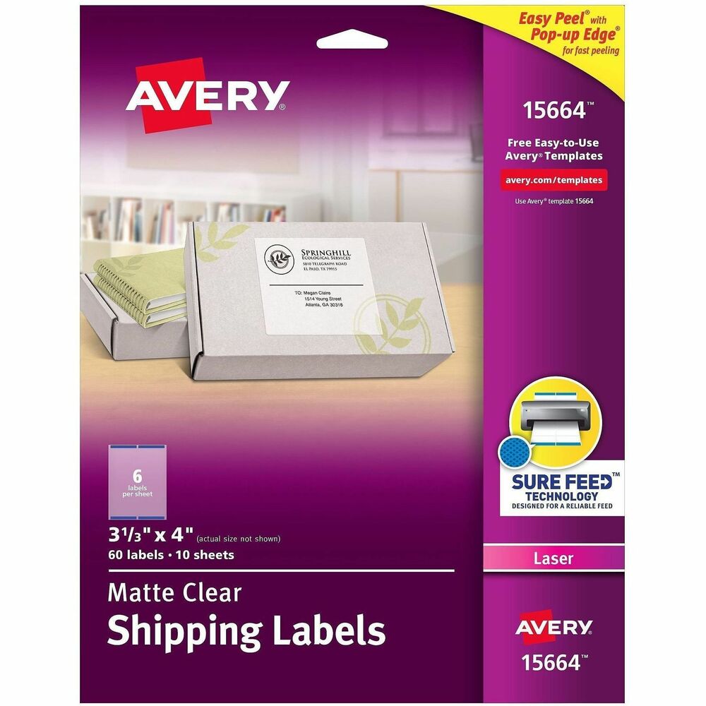 AVE15664 - Create professional-looking labels quickly with Easy Peel Mailing Labels. For fast peeling, bend the label sheets to expose the Pop-up Edge. Bright white labels have permanent adhesive and are jam-free and smudge-free. Each delivers sharp print quality that is perfect for creating labels for addressing, shipping and organizing. Perforated letter-size sheets tear so the edge of each self-adhesive label hangs over the sheet backing for easy access. Labels are compatible with laser printers. Avery offers many easy-to-use templates for Microsoft Word and other popular software programs. More from the Manufacturer