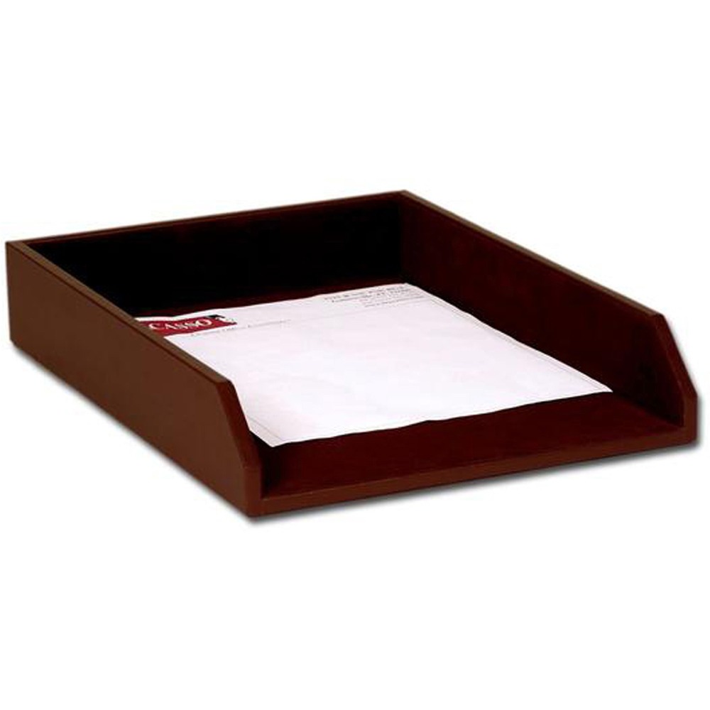 DACA3405 - Letter Tray features an open-front design to provide easy access to your legal-size documents. Top-grain leather adds professional style to any work space. Soft velveteen protects surfaces from scuffs and scratches. Letter tray can be used with Dacasso stacking posts (not included) for space-saving organization.
