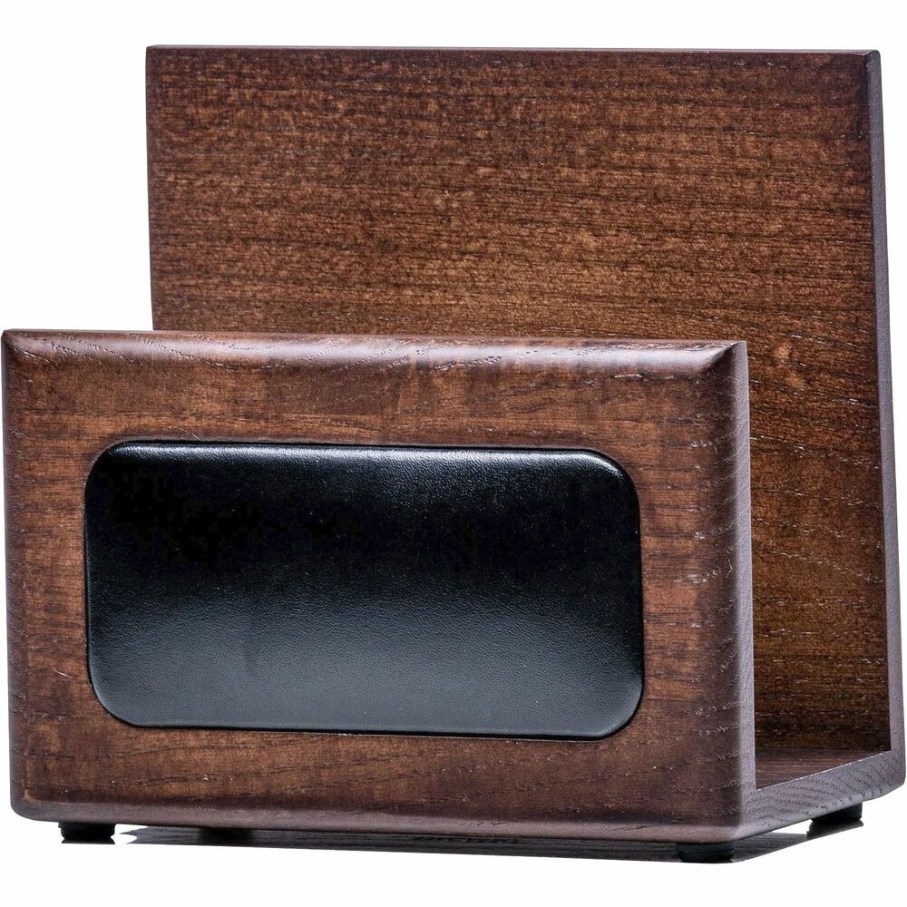 DACA8408 - Letter Holder features a wooden design with a top-grain leather inlay to keep your letters beautifully organized. Rubberized, foam dots protect surfaces from damage. Open-end design accepts envelopes of any length.