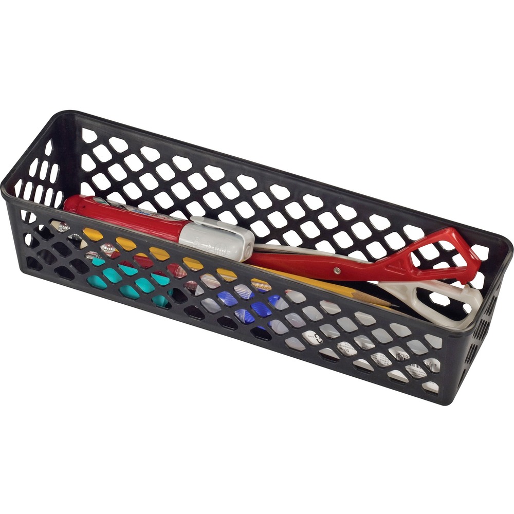 OIC26200 - Long supply baskets are a great way to store loose supplies, crafts and more at school, home or the office. Stack easily for storage when not in use. Baskets are made of plastic with post-consumer recycled material. More from the Manufacturer