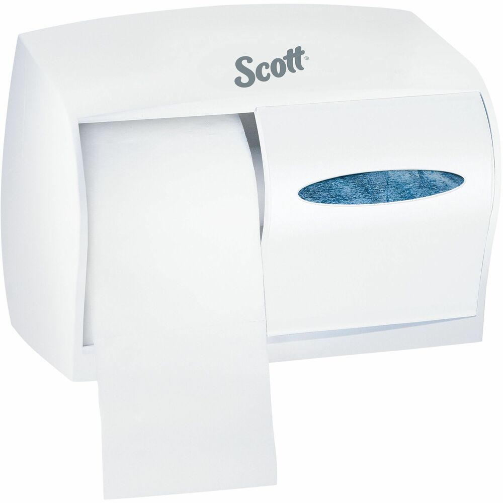 KCC09605 - Coreless Double-Roll Bathroom Tissue Dispenser is sleek and durable. It holds two full standard rolls of coreless tissue to maximize limited stall space and reduce maintenance time. Sliding front cover keeps tissue sanitary. Refilling is easy for your maintenance staff - no lock for easy maintenance access. Dispenser is made of durable ABS plastic. When installed properly, this dispenser meets the ADA Standards for Accessible Design. More from the Manufacturer