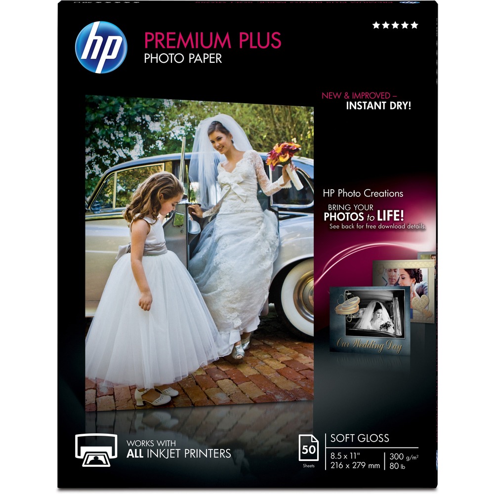 HEWCR667A - Premium-quality photo paper is compatible with all inkjet printers and optimized for HP print systems to deliver an outstanding print experience. This 80 lb. thick, heavy photo paper maximizes color intensity with a professional-quality, nonglare, soft gloss finish that renders realistic skin tones and resists fading for generations.