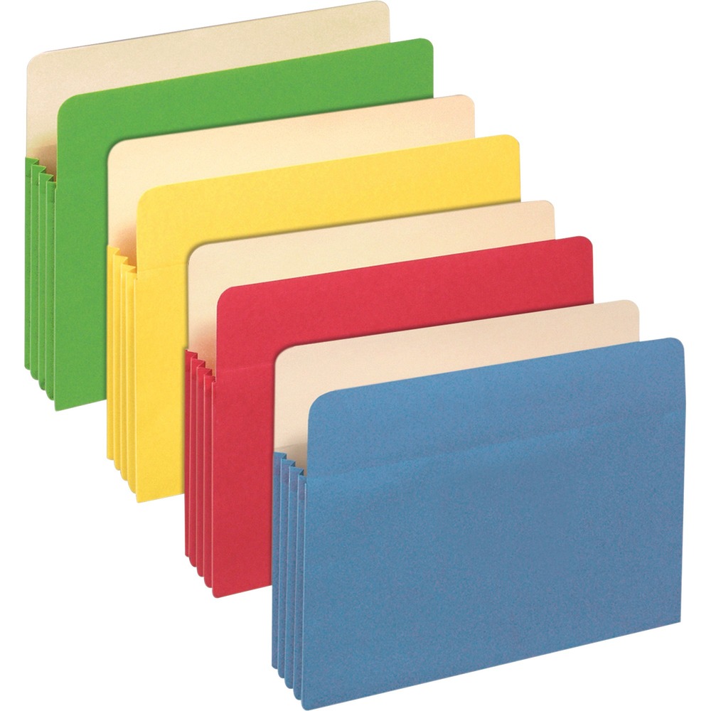 PFX1524EASST - Colored file pocket features vibrant colors to make your files easy to identify and organize. Full-length tab on back cover provides room for labels or handwritten titles. Gusseted sides expand with your project needs up to 3-1/2" or 875 letter-size sheets. Mylar-reinforced gussets offer rollover reinforcement at the top to resist tearing. Scored, front flap folds down for easy access. 11 point file pocket also features durable front and back covers and a design that offers a great alternative when file drawer space is limited. Assorted colors include blue, green, red, yellow and redrope.