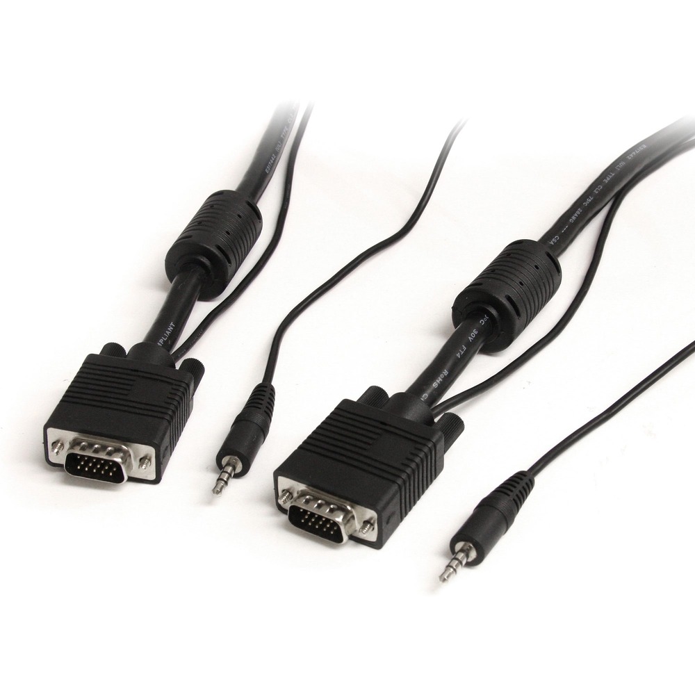 STCMXTHQMM15A - The MXTHQMM15A 15-foot High Resolution VGA Monitor Cable with Audio is a high quality SVGA cable designed to provide the highest video quality possible through VGA - a single cable solution, for connecting both video between a VGA video card and monitor, and audio connections between a sound card and external audio device. StarTech.com's high resolution VGA cable with audio features high quality male-to-male coaxial VGA cable, and is designed to eliminate picture "ghosting" and fuzzy images that are inherent to non-coaxial cables, while providing superior EMI interference protection by using ferrite cores near the connector ends. The 15-foot SVGA cable (VGA Cable with Audio) is backed by StarTech.com's Lifetime Warranty.  More from the Manufacturer More from the Manufacturer