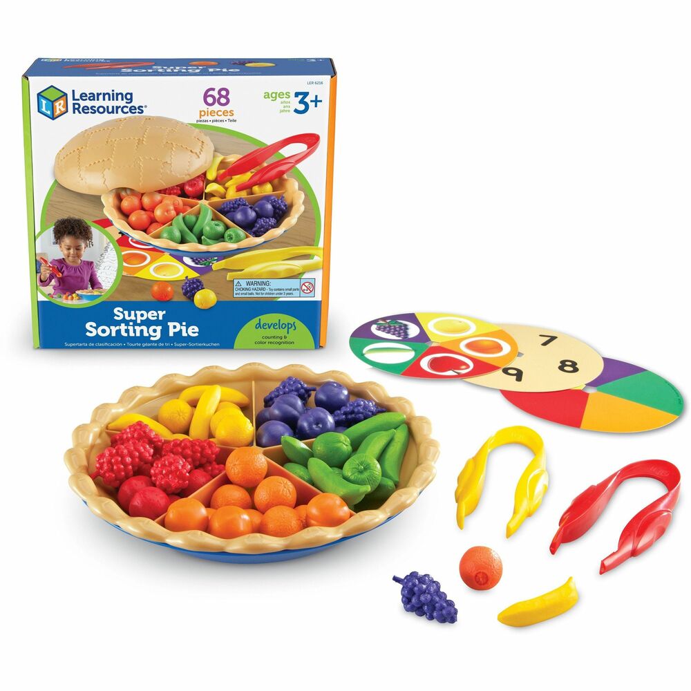 LRNLER6216 - Make learning math a fun and engaging experience with the Super Sorting Pie. This colorful and interactive educational toy is designed to develop early math skills in young learners. Kids will enjoy sorting the vibrant fruit pieces by color, shape, and type, fostering their ability to count, sort, and create patterns. Perfect for hands-on learning, the Super Sorting Pie helps children build foundational skills that are essential for future math success. Whether used in the classroom or at home, this sorting activity is an excellent tool for encouraging cognitive development and fine motor skills. Inspire a love for learning with the Super Sorting Pie-where play meets education!Educational BenefitsLearning Styles: Visual, TactileSkill Development: Fine motor skills, eye-hand coordination, problem-solving, sorting, matching, patterning, early math skills (counting, addition & subtraction), vocabulary building, imaginative play, visual processing, language development, color identificationIncludes:60 counters (7 fruits in 5 different colors)Plastic pie plate with cover & removable divider3 Double-sided sorting cards2 Jumbo tweezersActivity GuidePie measures 8.75" D.