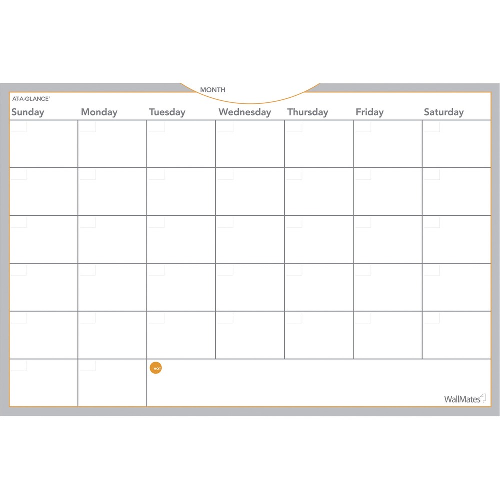 AAGAW602028 - Turn your office walls, doors and other spaces into a dry-erase planning and note-taking center - instantly. This dry-erase planning surface offers a one-month, undated grid and Hot Reminder Notes Area to customize your planning. Bright-white surface is printed in gray with orange accent for high visibility. The monthly format includes unruled daily blocks, Sunday-through-Saturday scheduling, an unruled area for notes along the bottom and a place at the top to write the name of the month. This erasable planning surface is easy to use and goes up in seconds. Simply peel and stick the self-adhesive backing on any hard flat surface. Setup requires no tools or hardware and causes no damage to wall surfaces. Remove with no adhesive residue and easily reposition. WallMates Dry-erase Monthly Planning Surface includes a self-adhesive, three-year reference calendar and dry-erase marker.