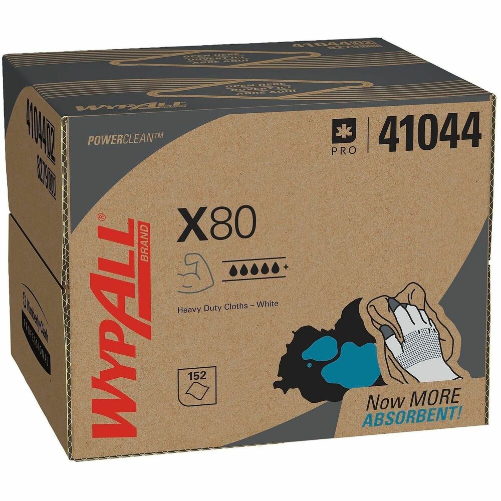 KCC41044 - WypAll X80 Extended Use Cloths feature innovations like high-tech, HydroKnit, fast-absorbing material and are durable for scrubbing. They are made of soft pulp fibers, bonded to a polypropylene base sheet for absorbency and durability, making them suitable for removing dirt, oil, grime and solvents in industrial and manufacturing businesses. Reusable cloths are reinforced for strength when wet and dry. These bulk cloths are a great alternative - safer and more efficient - to replace laundered rental shop towels or and cleaning towels. Use them for heavy-duty machine-wiping and part-wiping, wiping metal shavings, prepping surfaces with solvents and cleaning rough surfaces.