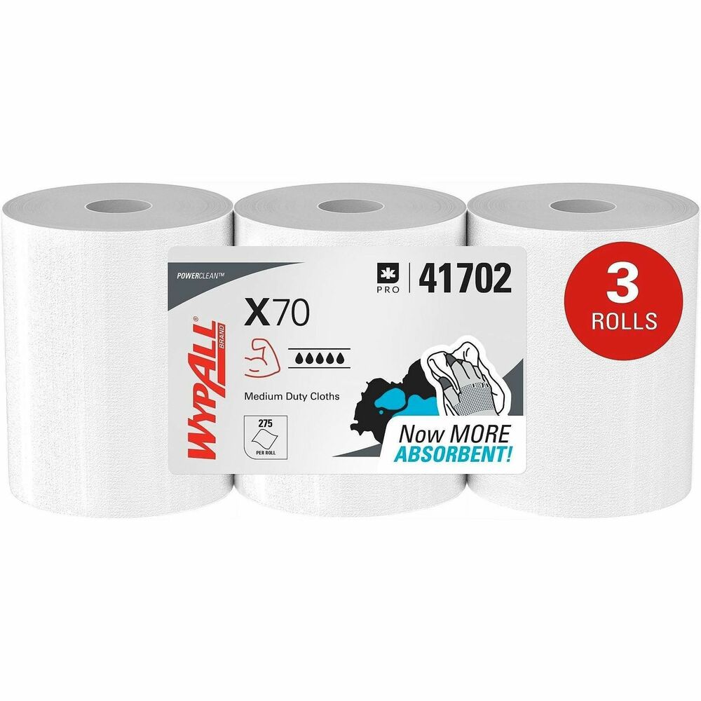 KCC41702 - Maximize performance while minimizing time, effort and product waste with WypAll Power Clean X70 Medium-Duty Cloths. They are medium-duty cloths made from high-tech HydroKnit fast-absorbing material. These premium industrial cloths are made of soft pulp fibers, bonded to a polypropylene base sheet for absorbency and tear resistance, making them suitable for removing dirt, oil, grime and solvents in a variety of industrial and manufacturing industries. Plus, they come in a convenient Center Pull Roll (fits on a compatible Center Pull Roll dispenser as an alternative to a box of rags) and are so sturdy that they can often be used more than once (once you've used them a few times, they're disposable). They are designed to clean surfaces and tools, making them a must-have for the HVAC, automotive, manufacturing and industrial industries.