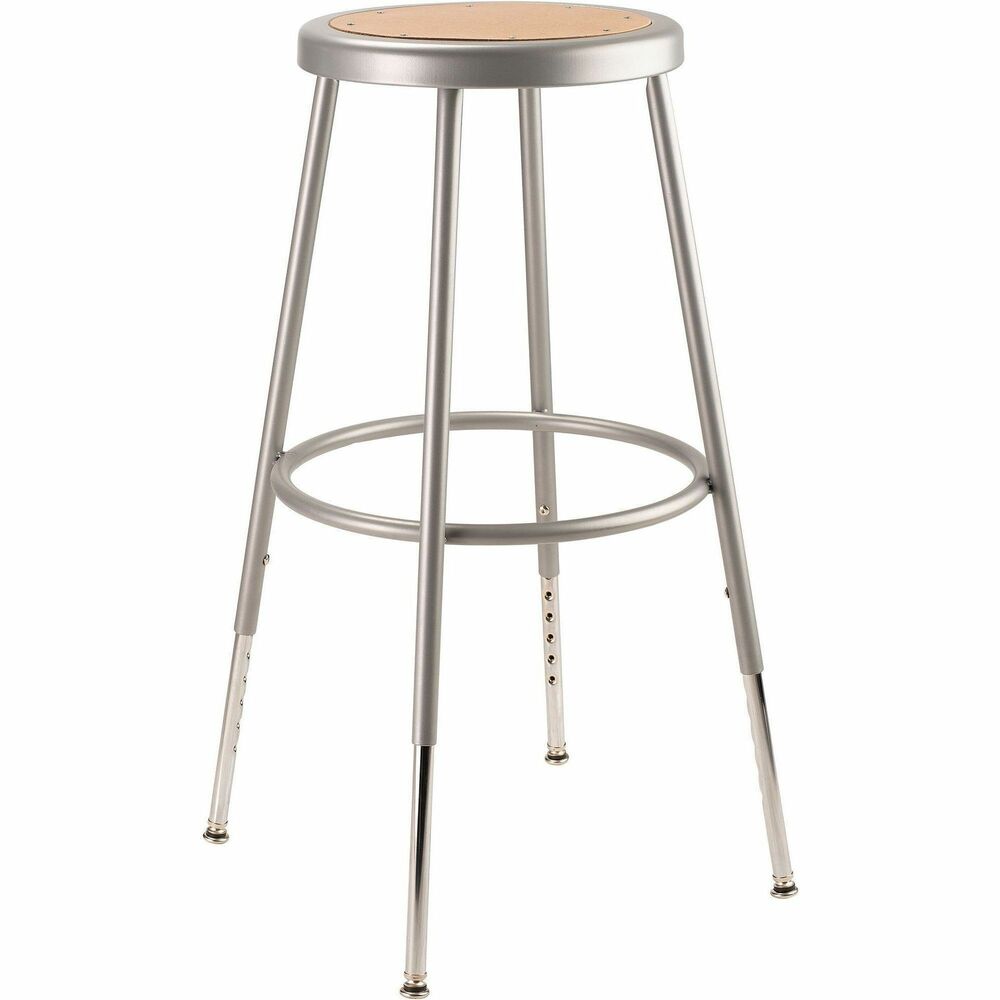 NPS6224H - 6200 Series heavy-duty stools offer stable seating for hands-on educational settings like art rooms, science labs, home economics or shop classrooms. Reliable, durable construction features 18-gauge, steel-tubing frames welded to a 14" diameter seat pan. Round Masonite seats will not warp, chip or crack and provide years of dependable use. Footrest rings securely bond to each leg with four spotwell contact points. Height-adjustable legs extend from 24.5" to 32.5". 