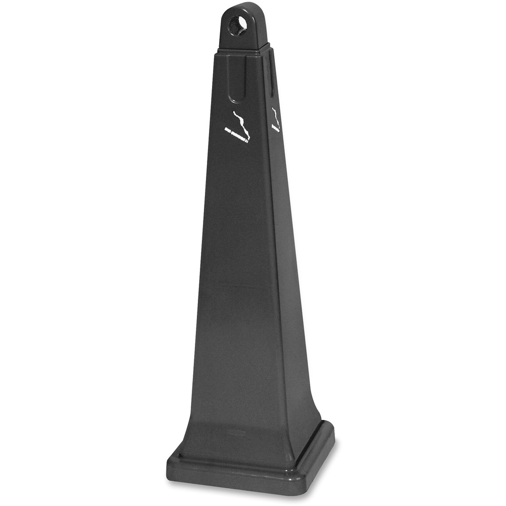 RCP257088BLA - Cigarette waste collector is architecturally styled to blend with commercial settings. Galvanized steel inner canister holds large quantities of cigarette waste. Restricted opening shields butts from open view and weather that can scatter them. Design of opening discourages mixing ignitable trash with smoldering butts while reducing oxygen flow to discourage burning. Steel base plate adds weight for stability and discourages theft. All-weather collector requires no sand and fewer cleanings than traditional ashtrays. Two-piece design makes cleaning quick and easy.