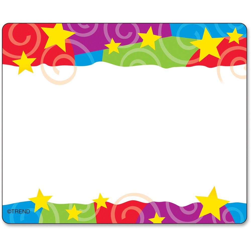 Trend Stars & Swirls Colorful Self-adhesive Name Tags - 3" Length x 2.50" Width - Rectangular - Assorted - 1 Pack