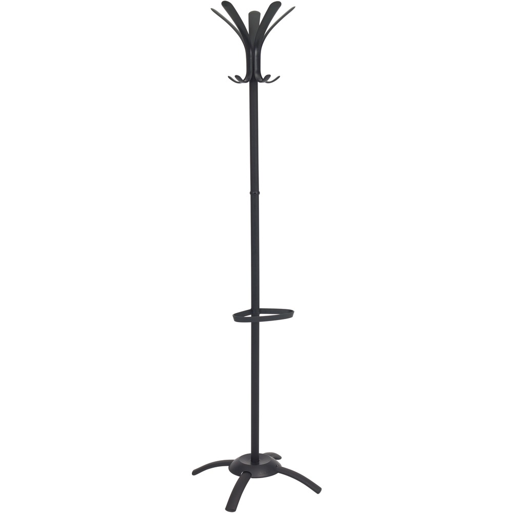 ABAPMCLEON - Coat stand offers plenty of room to hang clothes and accessories. It is ideal for high-capacity lobbies and reception areas. The large tips on coat pegs are gentle on clothes. Large metallic crossed base delivers great stability. Elegant tube features a black finish for a sleek, professional look. Freestanding coat stand holds up to 10 coats on the five double-coat pegs, and the built-in umbrella holder can hold up to four umbrellas.