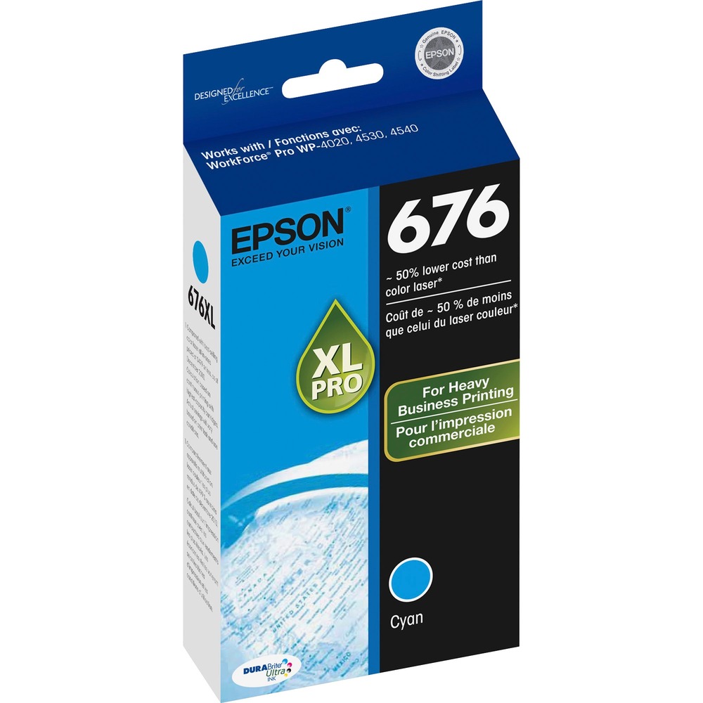 EPST676XL220S - Designed with heavy business printing in mind, this extra-large, easy-to-install ink cartridge offers up to 50 percent lower cost per page than color laser printers. Instant dry ink enables fast duplex printing and great productivity. Epson's revolutionary, DURABrite Ultra Ink produces smudge-resistant, fade-resistant and water-resistant prints that look brilliant on both plain and glossy photo paper. Ink cartridge is designed for use with Epson WorkForce Pro WP-4520, WP-4533, WP-4590 Network Multifunction Printers; WorkForce Pro WP-4530, WP-4540 All-in-One Printers; WorkForce Pro WP-4020; and WorkForce Pro WP-4010, WP-4023 and WP-4090 Network Printers. Cartridge yields approximately 1,200 pages.