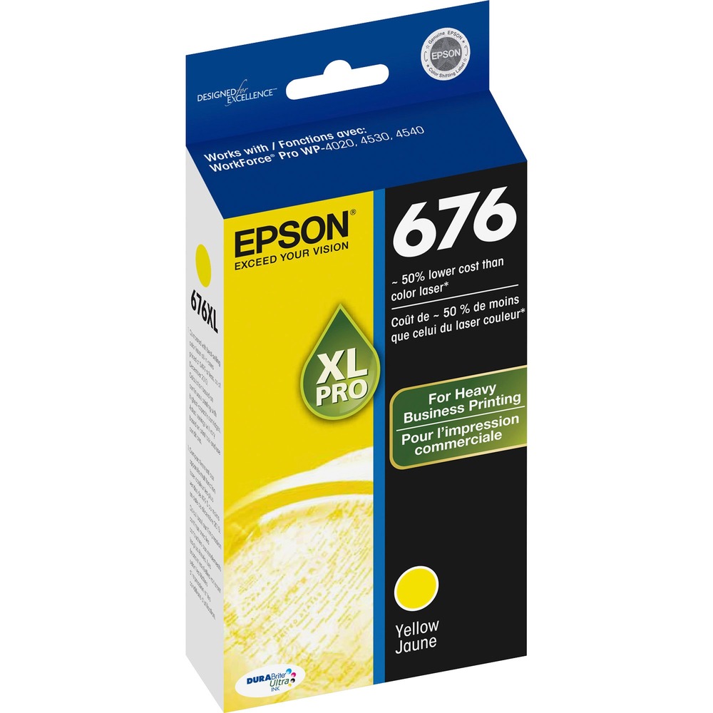 EPST676XL420S - Designed with heavy business printing in mind, this extra-large, easy-to-install ink cartridge offers up to 50 percent lower cost per page than color laser printers. Instant dry ink enables fast duplex printing and great productivity. Epson's revolutionary, DURABrite Ultra Ink produces smudge-resistant, fade-resistant and water-resistant prints that look brilliant on both plain and glossy photo paper. Ink cartridge is designed for use with Epson WorkForce Pro WP-4520, WP-4533, WP-4590 Network Multifunction Printers; WorkForce Pro WP-4530, WP-4540 All-in-One Printers; WorkForce Pro WP-4020; and WorkForce Pro WP-4010, WP-4023 and WP-4090 Network Printers. Cartridge yields approximately 1,200 pages.
