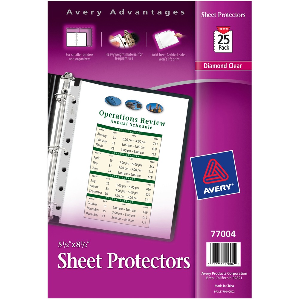 AVE77004 - The solution to keeping your important papers protected is crystal clear with these 5-1/2" x 8-1/2" Diamond Clear Heavyweight Sheet Protectors. Designed to both safeguard your papers and show them off, the mini protectors deliver a crisp view of your documents as well as durable protection. Acid-free, archival-safe polypropylene material ensures your pages stay in pristine condition and that the print remains on your papers, not on the protectors. Clear binding edge brings a clean, professional look to all your documents, diamond-clear protectors. More from the Manufacturer