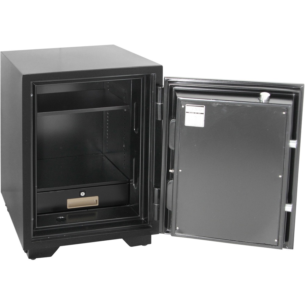 HYM2116 - This 2116 Brigade Fire-Resistant Safe features a storage capacity of 2.35 cubic feet. It is fire-resistant and can withstand fire up to 1700 degrees Fahrenheit for 1 hour. Water-resistant door combats leaks, spills and various other forms of water damage. Lock system utilizes a programmable, digital keypad that lets you program your own personal digital passcode with three to eight digits. LED control panel displays the date and time. Intuitive technology permits two separate individuals to access the safe with their own unique passcodes. You can access the user history for reference. Alarm sounds off when the safe is tilted or moved. If the battery fails, the override key can bypass the digital passcode. Safe provides safety and security for your essential documents and most valuable possessions while preparing for events such as a disaster, fire or an invasion of your home or office.