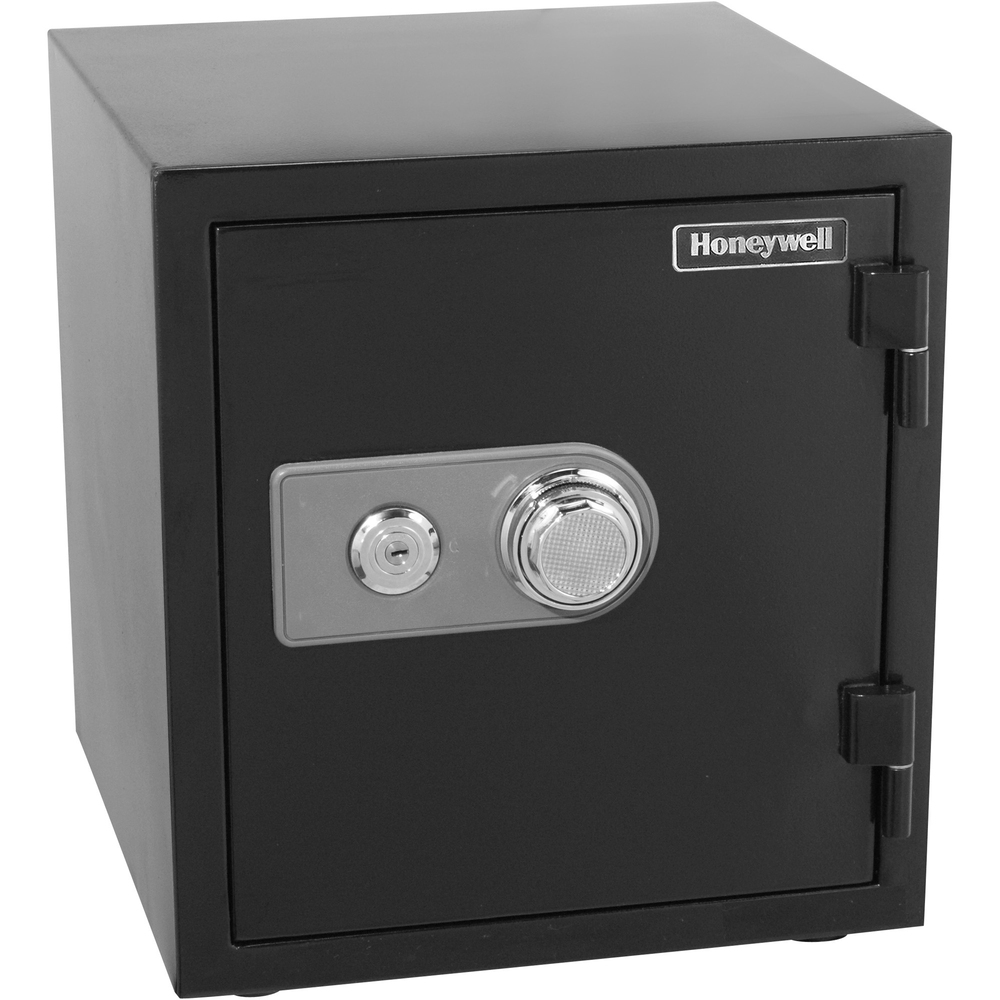 HYM2105 - 2105 Brigade Fire-Resistant Safe features a storage capacity of 1.2 cubic feet. Safe is fire-resistant and can withstand fire up to 1700 degrees Fahrenheit for 1 hour. Water-resistant door combats leaks, spills and various other forms of water damage. Steel safe utilizes a four-number combination lock. For heightened levels of security, open lock with the entry key (two keys included). Double steel wall and adjustable shelves create a highly efficient storage option. Safe provides safety and security for your essential documents and most valuable possessions while giving you the peace of mind that comes from being prepared for a disaster, fire or an invasion of your home or office. Internal dimensions are 12.7" wide x 12" deep x 14" high.