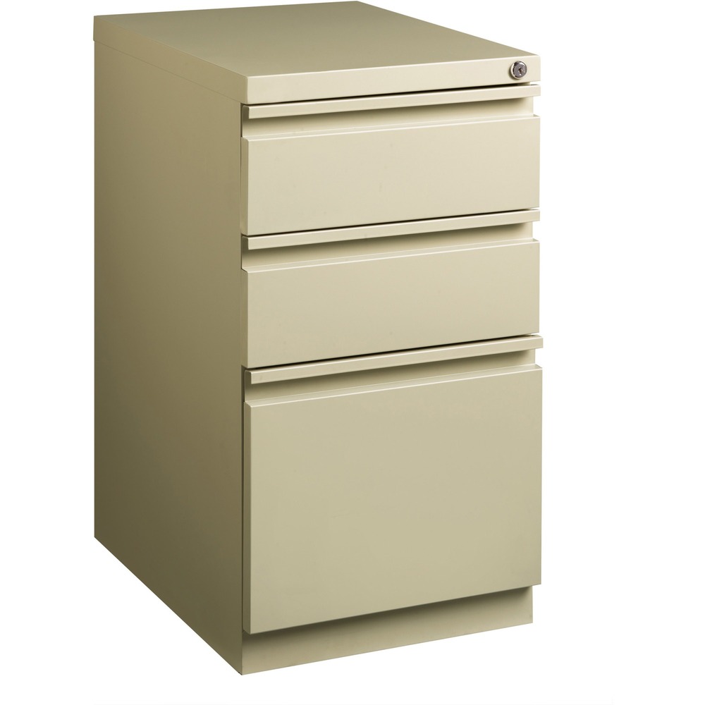 LLR49520 - Mobile pedestal file features a high-side drawer with full extension for great access to your frequently accessed files. Design also features two box drawers so you have plenty of space to store supplies. Steel ball-bearing, drawer suspension delivers smooth drawer opening and closing. Factory-installed, core-removable lock keeps your letter-size files secure. Drawer pull extends across the entire, recessed drawer front for easy access. Casters are hidden from view and move the pedestal easily when necessary. Pedestal with a putty finish is made of steel and offers a 19-7/8" depth to slide easily into your cubicle or other office configuration. Mobile pedestal file meets or exceeds applicable ANSI/BIFMA standards. More from the Manufacturer
