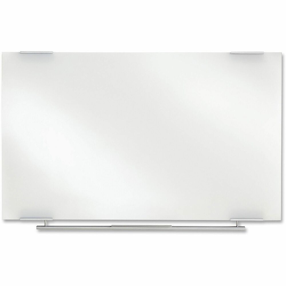 ICE31150 - Frameless 1/4" Tempered Glass Non-Ghosting Writing Surface mounts to wall with included hidden hardware. Ultra-white backing combines with white surface to maximize visibility, clarity and ease of cleaning and erasing. Aluminum channels support a high-tech rail to capture markers and an eraser tray.