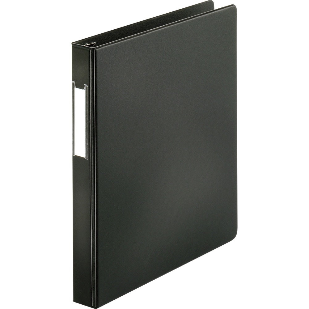 BSN33105 - Slant-D ring binder is designed for maximum sheet capacity. Rings are mounted on the back cover for lay-flat visibility and long-lasting durability. No-gap D-Rings stay tightly closed without gaps and hold 25 percent more paper than the same-size round rings. 1" capacity holds up to 240 sheets. Nonglare CleanView cover and pocket material resist toner transfer so ink from printed papers won't stick or mark binder, leaving a clean impression over time. Three-ring binder also offers exposed rivets and two clear interior pockets for additional document storage and double opening/closing boosters. Label holder on spine allows easy identification. Binder is made of polypropylene covering sturdy chipboard for durability.
