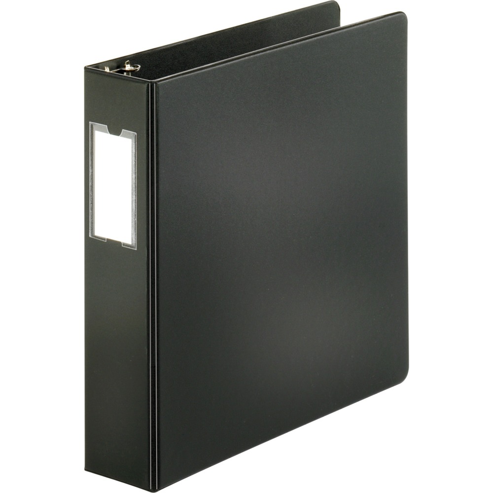 BSN33109 - Slant-D ring binder is designed for maximum sheet capacity. Rings are mounted on the back cover for lay-flat visibility and long-lasting durability. No-gap D-Rings stay tightly closed without gaps and hold 25 percent more paper than the same-size round rings. 2" capacity holds up to 540 sheets. Nonglare CleanView cover and pocket material resist toner transfer so ink from printed papers won't stick or mark binder, leaving a clean impression over time. Three-ring binder also offers exposed rivets and two clear interior pockets for additional document storage and double opening/closing boosters. Label holder on spine allows easy identification. Binder is made of polypropylene covering sturdy chipboard for durability.