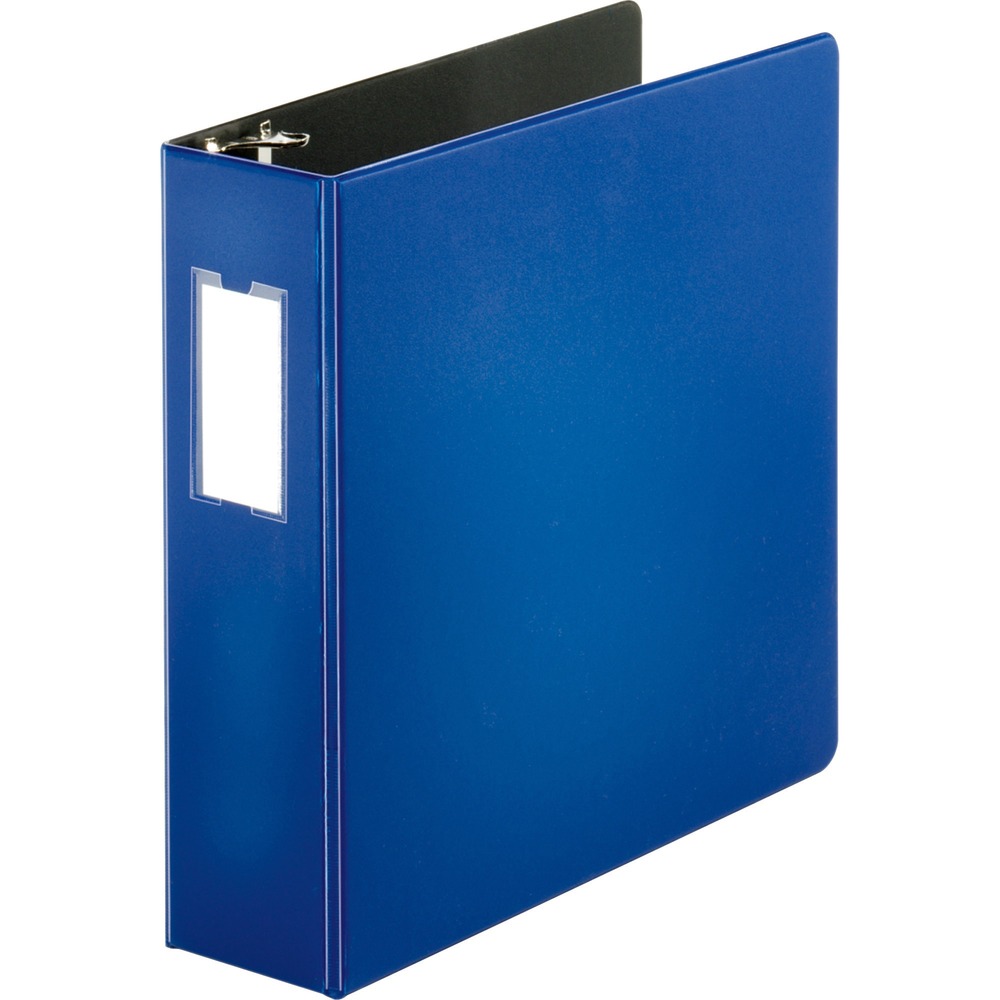 BSN33115 - Slant-D ring binder is designed for maximum sheet capacity. Rings are mounted on the back cover for lay-flat visibility and long-lasting durability. No-gap D-Rings stay tightly closed without gaps and hold 25 percent more paper than the same-size round rings. 3" capacity holds up to 725 sheets. Nonglare CleanView cover and pocket material resist toner transfer so ink from printed papers won't stick or mark binder, leaving a clean impression over time. Three-ring binder also offers exposed rivets and two clear interior pockets for additional document storage and double opening/closing boosters. Label holder on spine allows easy identification. Binder is made of polypropylene covering sturdy chipboard for durability.
